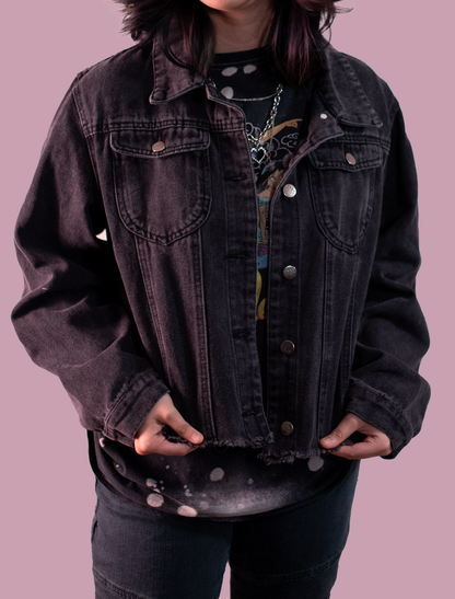 Vintage Black Denim Jacket Tasty Collection – Embroidered “Lick It” Psychedelic Tentacle Tongue Design | Upcycled Streetwear