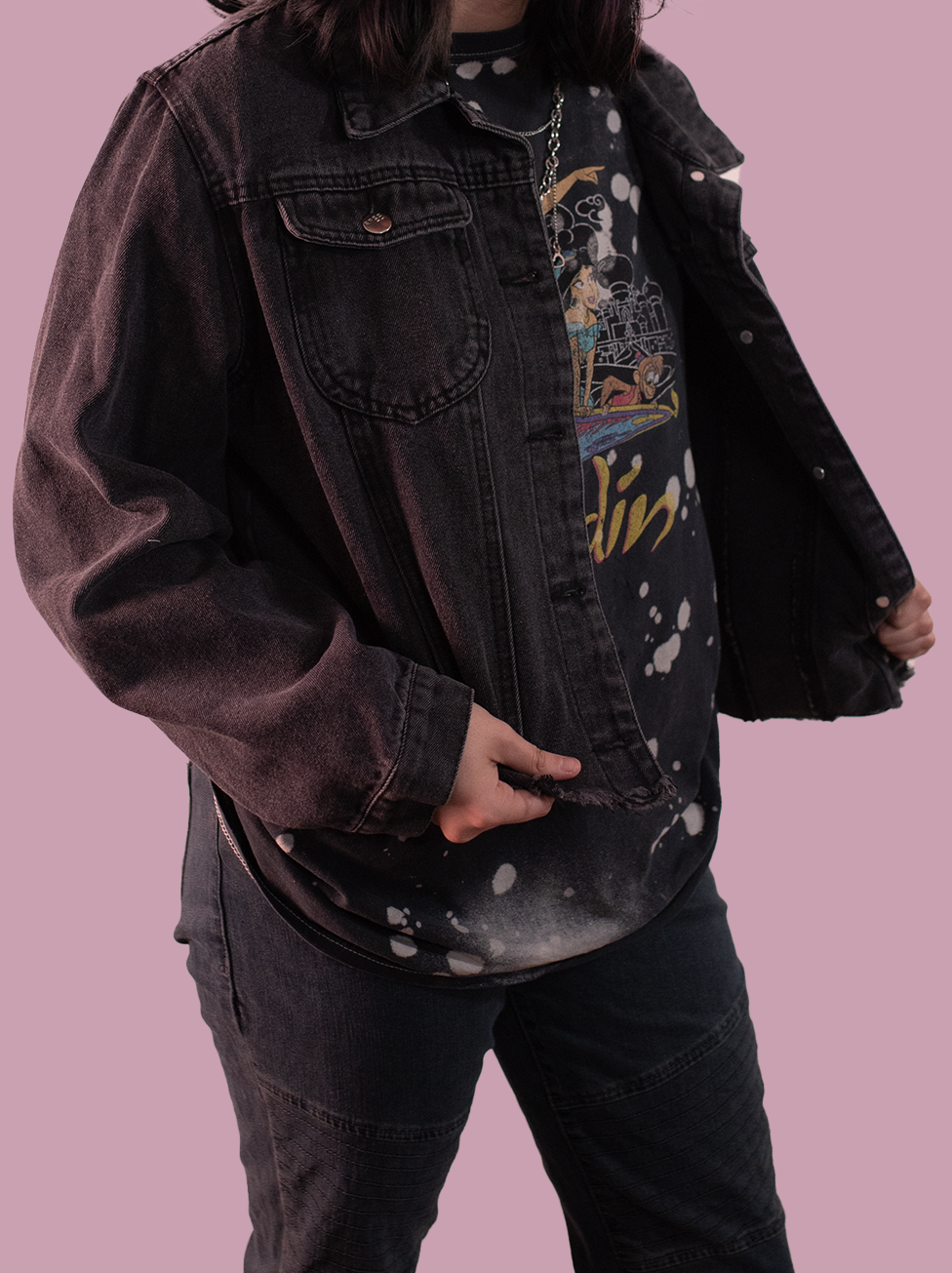 Vintage Black Denim Jacket Tasty Collection – Embroidered “Lick It” Psychedelic Tentacle Tongue Design | Upcycled Streetwear
