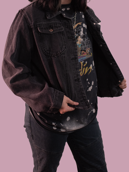 Vintage Black Denim Jacket Tasty Collection – Embroidered “Lick It” Psychedelic Tentacle Tongue Design | Upcycled Streetwear